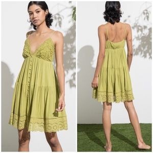 PAPERMOON Stitch Fix Chartreuse Green Embroidered Eyelet Short Dress